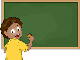 Sticker - Kid Boy African Cleaning Blackboard Illustration