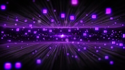 Fototapete - Fantastic Purple Color Particle Blur Bokeh Straight Line Fly Through With Glow Cubic 4K Loop Motion Background