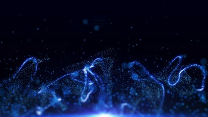 Leinwandbilder - Abstract Digital Blue Particle Flying with Fluid Swirl Wave 4K Motion Background.