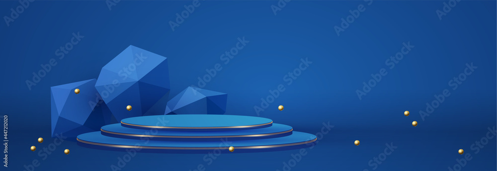 3D realistic circle podium with geometric elemens. Empty stage. Showcase design. - obrazy, fototapety, plakaty 