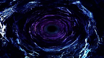 Wall Mural - Abstract fantasy background 3D animation, moving through a dark stone cave, tunnel, or wormhole with glowing walls