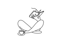 Vector Image Of A Woman With Coffee Or Tea Reading A Book.