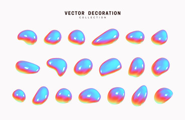 Wall Mural - liquid 3d shapes with hologram gradient in color. set isolated liquid elements of holographic chamel
