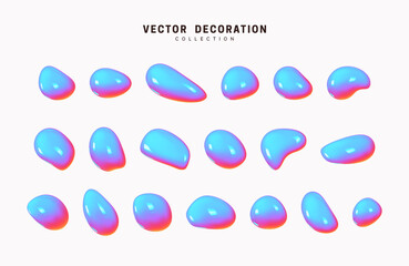 Wall Mural - liquid 3d shapes with hologram gradient in color. set isolated liquid elements of holographic chamel