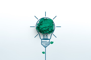 Canvas Print - Corporate Social Responsibility (CSR), eco-friendly business and environmental concept, Green crumpled paper light bulb