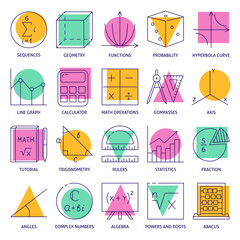 Math science icon set in line style