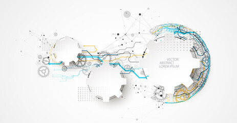 Abstract technology concept. Circuit board, high computer color background. Vector illustration with space for content, web - template, business tech presentation.