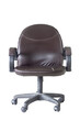 Damaged black leather office chair isolated on white background included clipping path.
