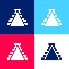 Ancient Mexico Pyramid Shape blue and red four color minimal icon set