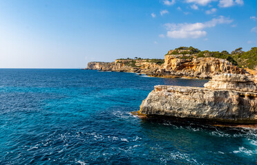 Sticker - Beautiful view of the coast next to calo des moro beach, mallorca spain on a summer sunny day