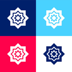 Canvas Print - Arabic Art blue and red four color minimal icon set