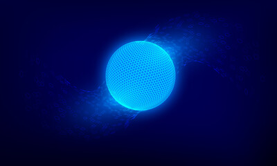 Wall Mural - abstract blue network sphere. sci fi technology background. digital cyberspace planet surface. vecto