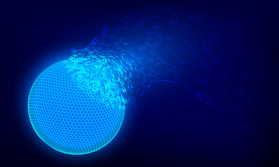 Wall Mural - destruction of blue sphere hologram. futuristic technology concept. vector