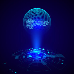 Hologram of circuit key fingerprint. Futuristic HUD elements. Sci fi futuristic user interface. Vector