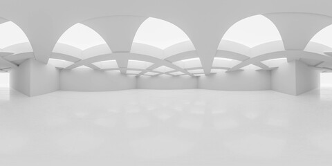 Wall Mural - 360 degree full panorama environment map of abstract white empty room with white walls, floor open ceiling 3d render illustration hdri hdr vr style