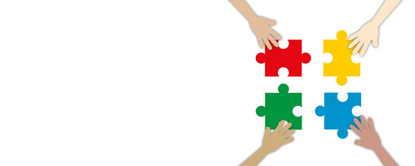 Group of business people assembling jigsaw puzzle, Teamwork or unity concept, paper cut design style.