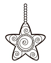 Christmas Coloring Book Or Page. Christmas Star Black And White Vector Illustration