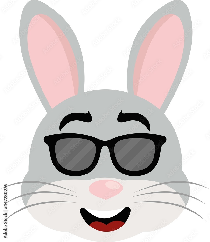 Vector illustration of cartoon rabbit face emoticon with sunglasses ...