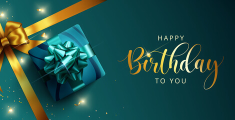 Wall Mural - happy birthday vector template design. happy birthday greeting text with gift and elegant ribbon dec