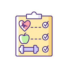 Sticker - Wellness program RGB color icon. Online fitness challenges therapy. Health care increasement. Smoking cessation. Weight loss education. Isolated vector illustration. Simple filled line drawing