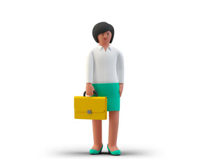 Sticker - Businesswoman Standing with Briefcase Bag isolated on White Background 3D illustration. 3D people collection