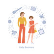 Baby boomer generation people infographics, flat vector illustration isolated.