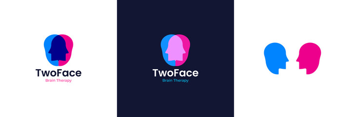 therapy logo design two faces facing each other in the shape of a brain