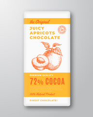 Wall Mural - The Original Finest Chocolate Abstract Vector Packaging Design Label. Modern Typography and Hand Drawn Apricot Fruit Sketch Silhouette Background Layout. Isolated