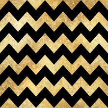 Vector Geometric Zigzag Striped Golden Seamless Pattern. Shiny Gold Foil Patina Repeat Texture With Black Chevron. Abstract Modern Luxury Metal Print For Digital Paper, Background, Wallpaper