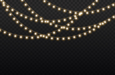 Wall Mural - christmas golden light garland, led neon lamp.
