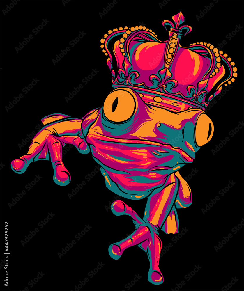 Cartoon illustration of a frog wearing a crown. vector - obrazy, fototapety, plakaty 