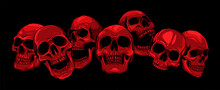 Vector Illustration Group Skulls On Black Background