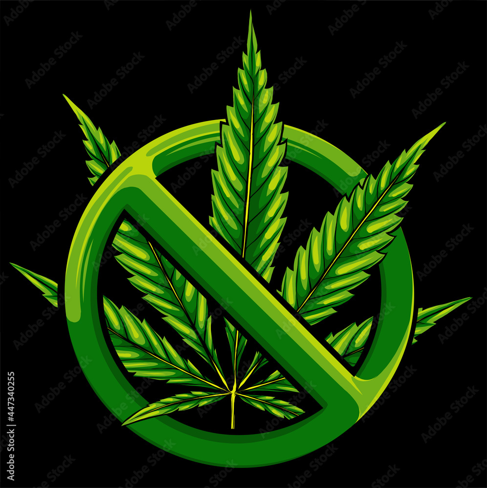 Sign of prohibition cannabis. sign ban marijuana. Vector illustration - obrazy, fototapety, plakaty 