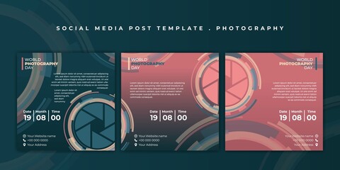 Set of social media template. Social media post template with camera shutter design