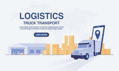 Wall Mural - Online delivery transport logistics service concept. Warehouse, truck, courier. vector illustration.