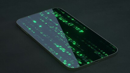 Generic mobile phone with digital code. App software development. Seamless loop 3D render animation