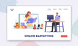 © Pavlo Syvak - Online Babysitting Service Landing Page Template. Virtual Baby Sitter, Remote Teaching. Nanny Character Entertain Kids