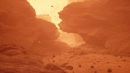 Wall Mural - the surface of the red deserted planet mars during a strong sandstorm. mars colonization and space t