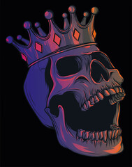 Sticker - vector skull with crown on black background