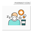 Side effects color icon. Secondary drugs adverse effect. Side reaction on pills. Drowsiness. Pharmacy concept. Isolated vector illustration