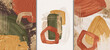 Oil texture. Acrylic paint. Textured arrangements. Terracotta orange green khaki olive yellow blush brown gold illustration elements. Background. Abstract modern print set. Wall art. Business card.