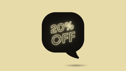 Aufkleber - 20 percent Off Neon Sign On Beige Background. Neon animation Offer Advertisement. Motion graphics.