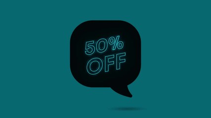 Aufkleber - 50 percent Off Neon Sign On Blue Background. Neon animation Offer Advertisement. Motion graphics.
