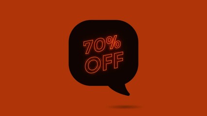 Aufkleber - 70 percent Off Neon Sign On Red Background. Neon animation Offer Advertisement. Motion graphics.