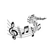 © Vector Tradition - Music melody wave on notes staff with clef treble, vector. Classic music concert, orchestra, symphonic or philharmonic musical notes wave on scale stave or music staff background