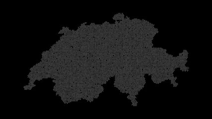Switzerland map from particles, dots. Digital silhouette. Abstract animation background.