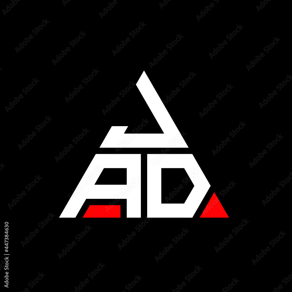 JAD triangle letter logo design with triangle shape. JAD triangle logo design monogram. JAD triangle vector logo template with red color. JAD triangular logo Simple, Elegant, and Luxurious Logo. JAD  - obrazy, fototapety, plakaty 