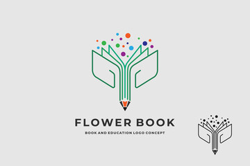 combination of plant, leaf and flower book education line logo template vector illustration icon element