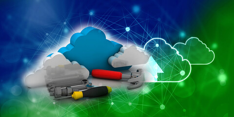 Sticker - 
3d illustration Wrench and screwdriver on cloud, service concept 
