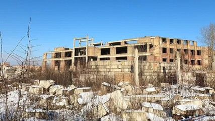 Wall Mural - Abandoned construction site of Hospital. Built as a center for radiation and burn injuries after the Chernobyl disaster.Abandoned at 1991,during Ukrainian undependence crisis. Kiev Region,Ukraine